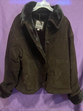 Pacific Trail Dark Brown Suede Bomber Jacket with Faux Fur Trim